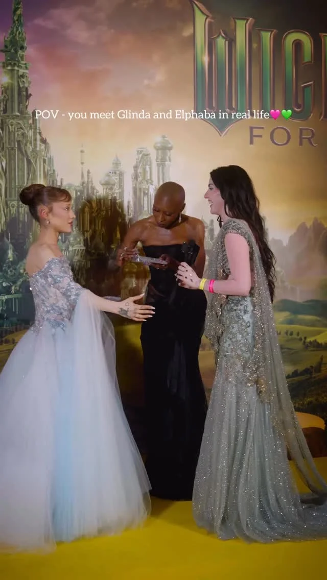 Got to live the most special moment with @arianagrande and @cynthiaerivo 😭❤️ and give them earrings all the way from India, not something I manifested this hard but I’m fully living in the moment🙂‍↔️🪄