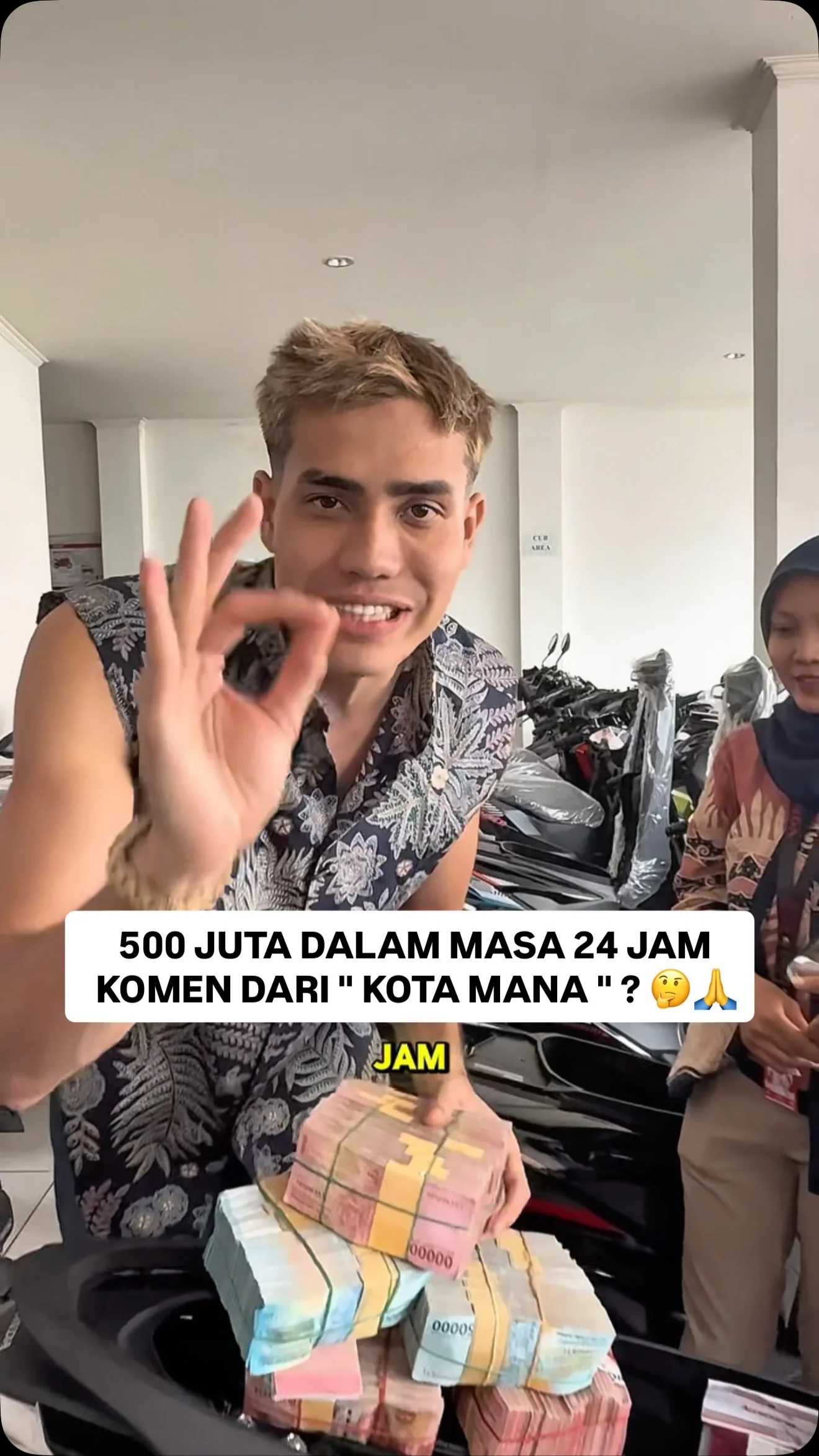 500 juta dalam masa 24 jam , 20 biji motor & 1 biji mobil 

Komen " Bismillah "  dari kota mana ? 🤔🤲🏻

Live 25 FEB - JAM 8 PAGI tiktok ( AisarSultanMalaysia )