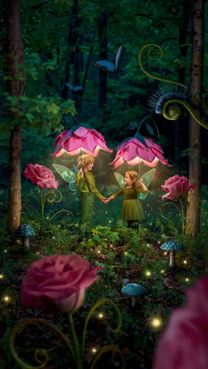 Just a couple of flower fairies adventuring through their very own magical forest 🥰🧚 we made these flower umbrellas in early April (it took over a week) and then waited patiently for the forest in our backyard to bloom 🌸 #CanonPartner 

For this photo, we made the flower umbrellas from scratch using clear umbrellas as a base. This process took way longer than expected 😅 After our first failed attempt using felt, Nick came up with the idea to try to heat foam with our heat gun and shape them into petals. It was genius and worked so well! No matter how much we try to make our magic umbrellas light enough, they are always too heavy for Eloise 😂 so Nick held it up for her, while Emma handled the lighting, I captured the moment, and the little ones pretended to be fairies. It’s a dream come true to have our own little slice of forest here at our home here in Vermont and we are forever grateful for it 🥹. We used practical effects like lights, costumes, our glowing flower umbrellas, and my new @canonusa EOS R8 to bring this moment to life! It handles low light incredibly well. I’m always impressed by the photos the #EOSR8 captures in dark conditions! It’s a gem of a camera! 📸: Canon EOS R8 and RF50mm F1.2 L lens: f/1.2, 1/400 sec, and 1250 ISO #CanonCreator 
.
.
.
.
.
.
#photoshoot #behindthescenes #creative_portraits #creativephotography #magical #photographyart #photographytricks #photographylovers #lowlightphotography #creative #magicofchildhood #momsofinstagram #familyphotography